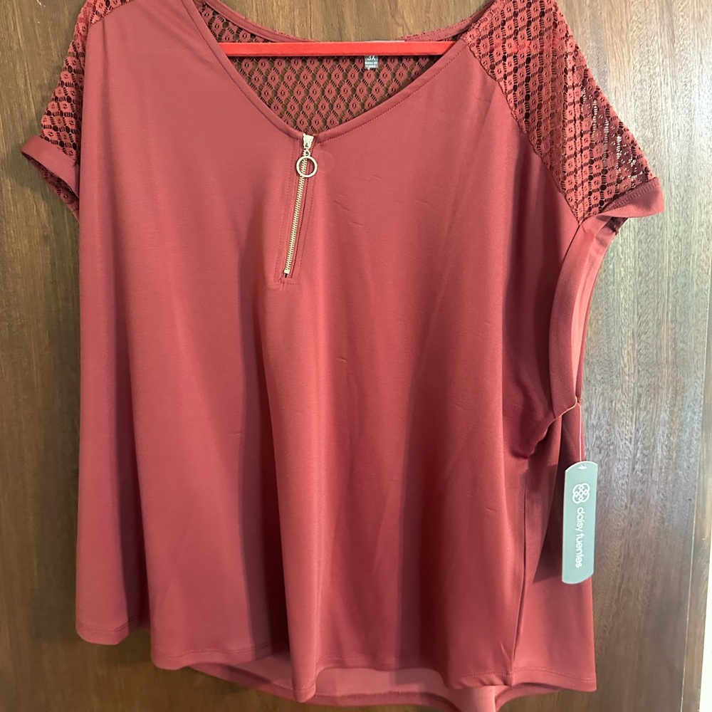 Daisy Fuentes Orange Pink Asymmetrical Blouse Short Sleeve